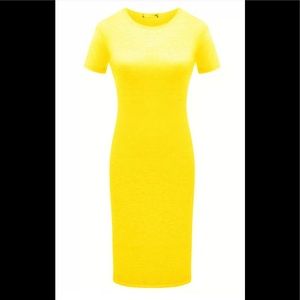 Set of 3  red, pink or yellow colored short sleeve T Shirt bodycon midi dress